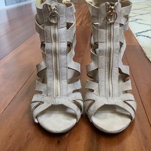 Tan zip up heel